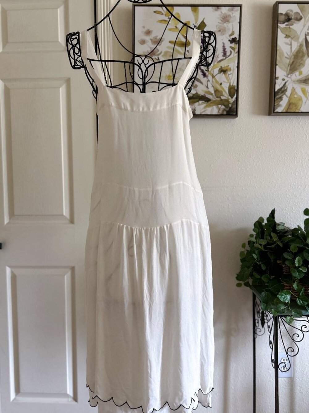 Jenni Kayne Cream Tiered Midi Slip Dress with Scalloped Hem